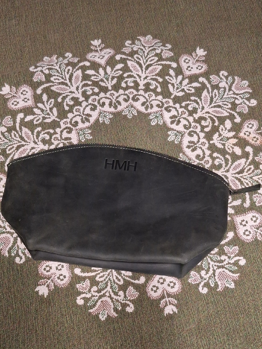 Olive Green Leather Toiletry Bag with HMH Emboss